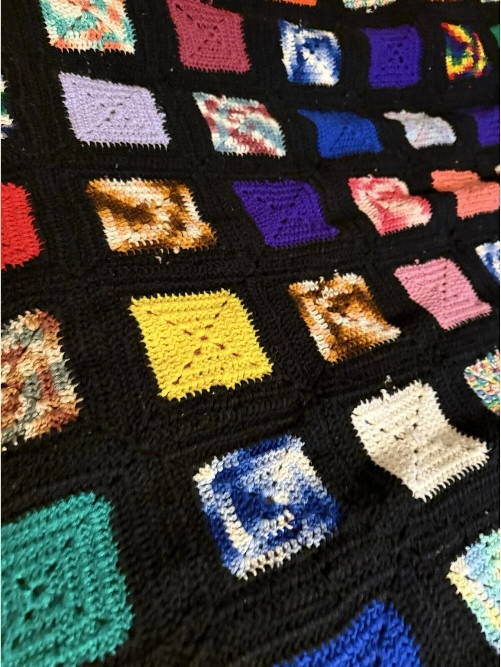 VintageHandmade Crochet Blanket Afghan Colorful Boho Granny Throw Large 80x 100